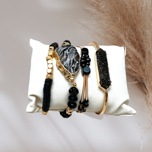 Crystal Bracelet Set Agate, Druzy Quartz BLK-01