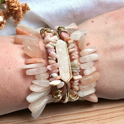 The Goddess Of Flame Pink Opal and Clear Quartz Crystal Bracelet Gift  Set
