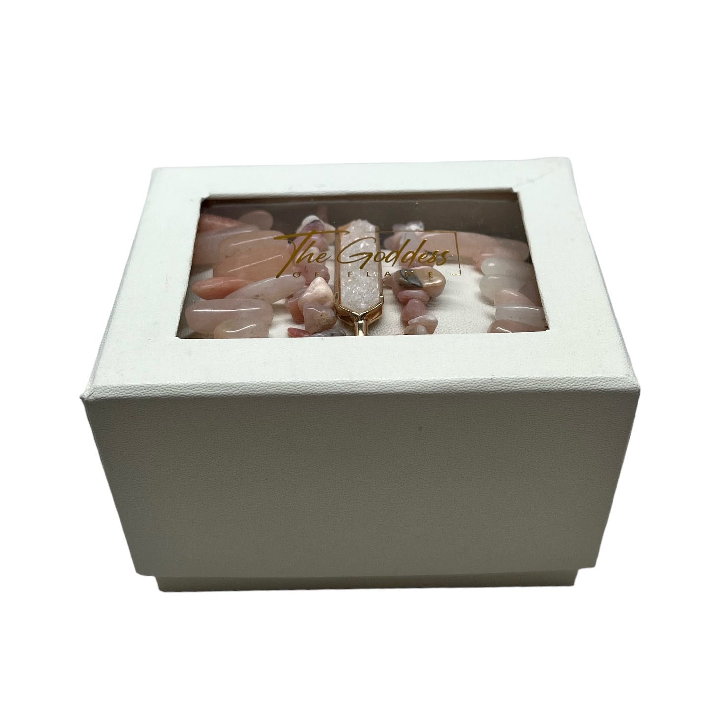 The Goddess Of Flame Pink Opal and Clear Quartz Crystal Bracelet Gift  Set