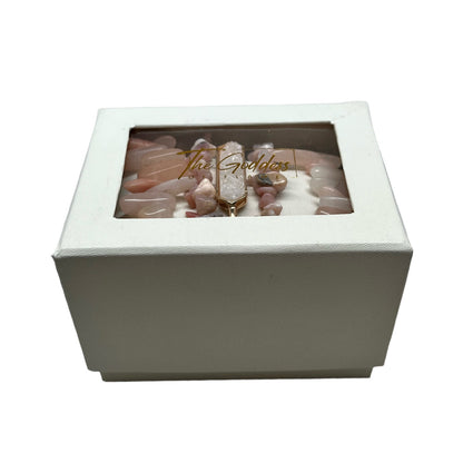 The Goddess Of Flame Pink Opal and Clear Quartz Crystal Bracelet Gift  Set