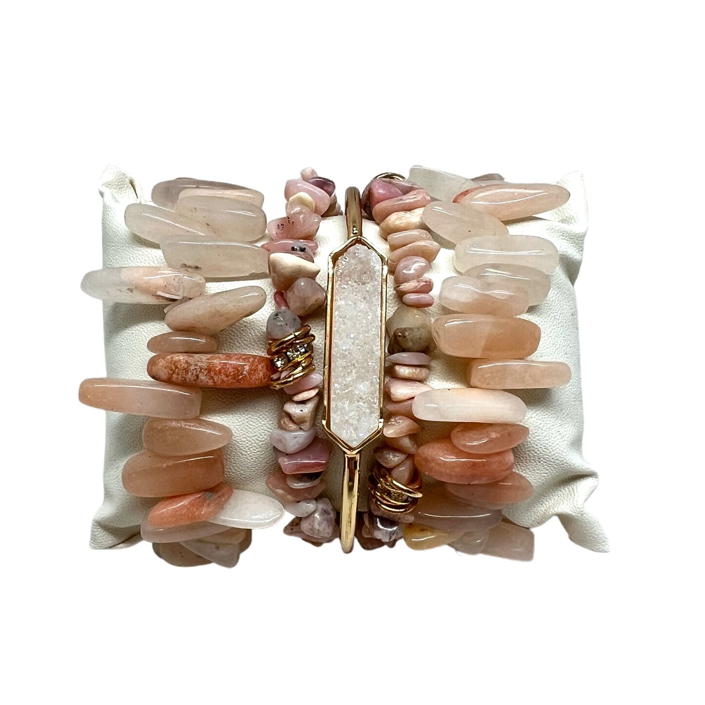The Goddess Of Flame Pink Opal and Clear Quartz Crystal Bracelet Gift  Set