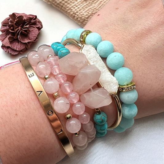 The Goddess Of Flame Turquoise and Rose Quartz Crystal Bracelet Gift Set