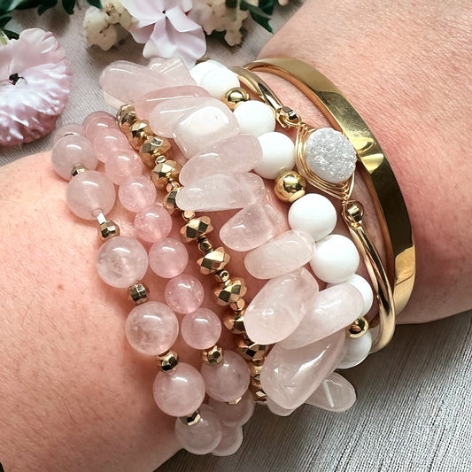 The Goddess Of Flame Rose and Druzy Quartz Crystal Bracelet Gift Set