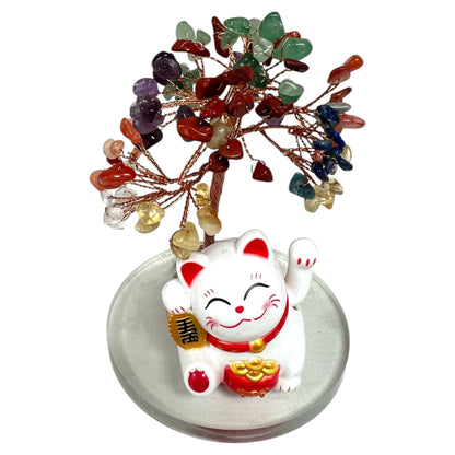 7 Chakras Crystal Tree Of Life With Lucky Cat