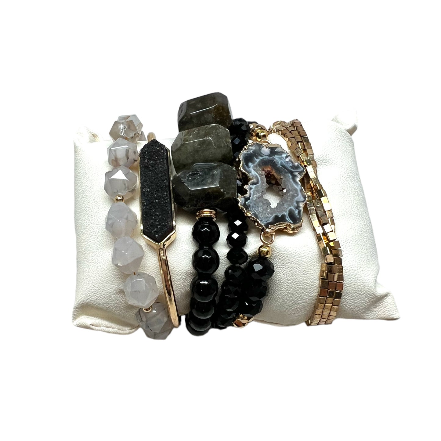 Crystal Bracelet Set Agate, Labradorite, Rutile Quartz, Black Onyx BLK-46