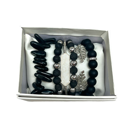 Crystal Bracelet Set Obsidian, Black Agate and Black Onyx BLK-18