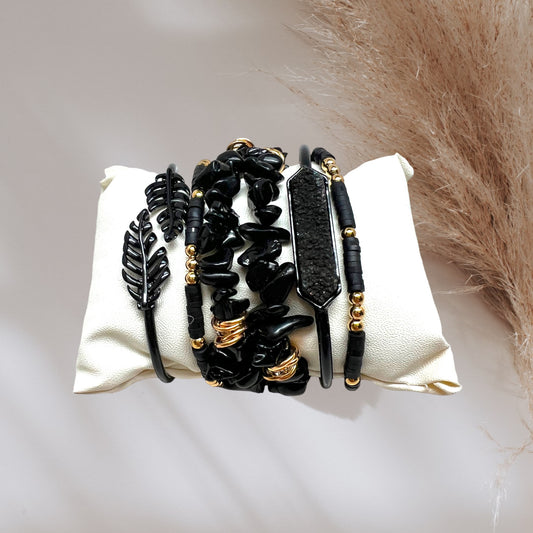 Crystal Bracelet Set Black Onyx, Druzy Quartz BLK-10