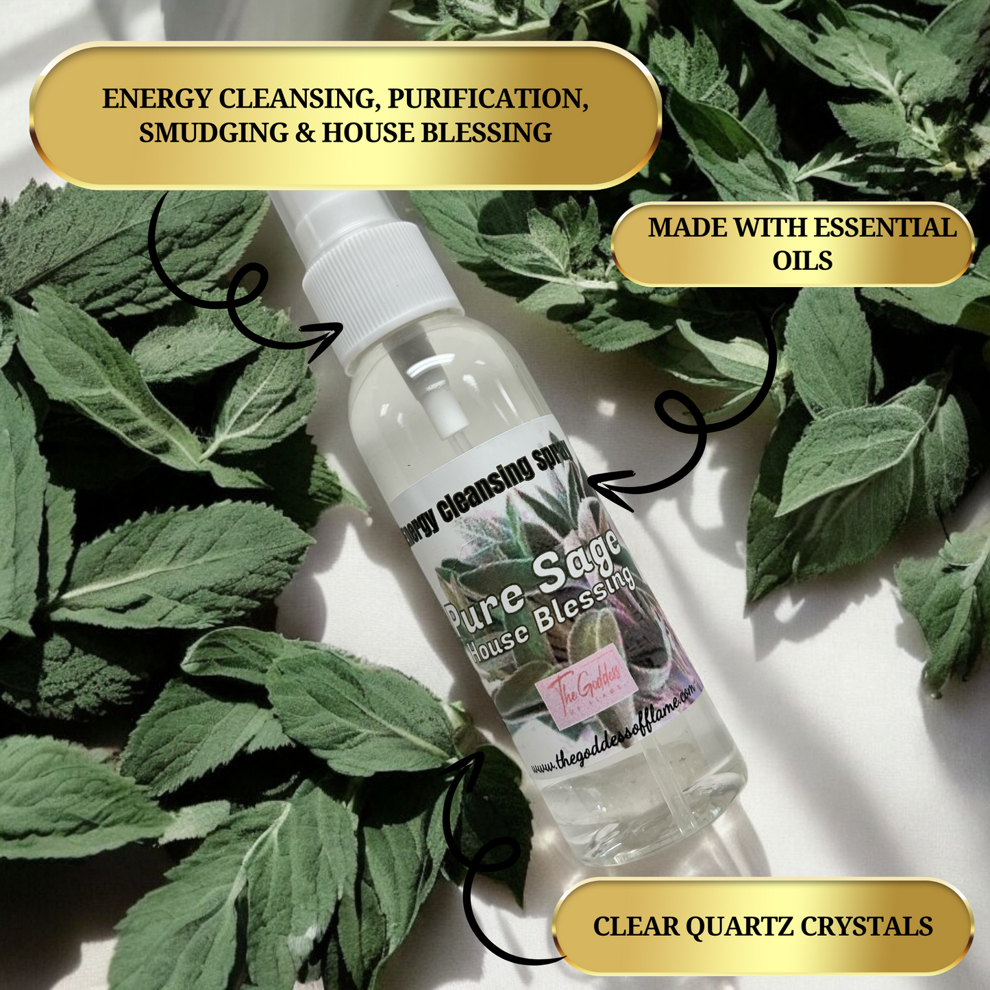 Pure Sage House Blessing Spray- Smudging, Energy Cleansing & Removing Negativity