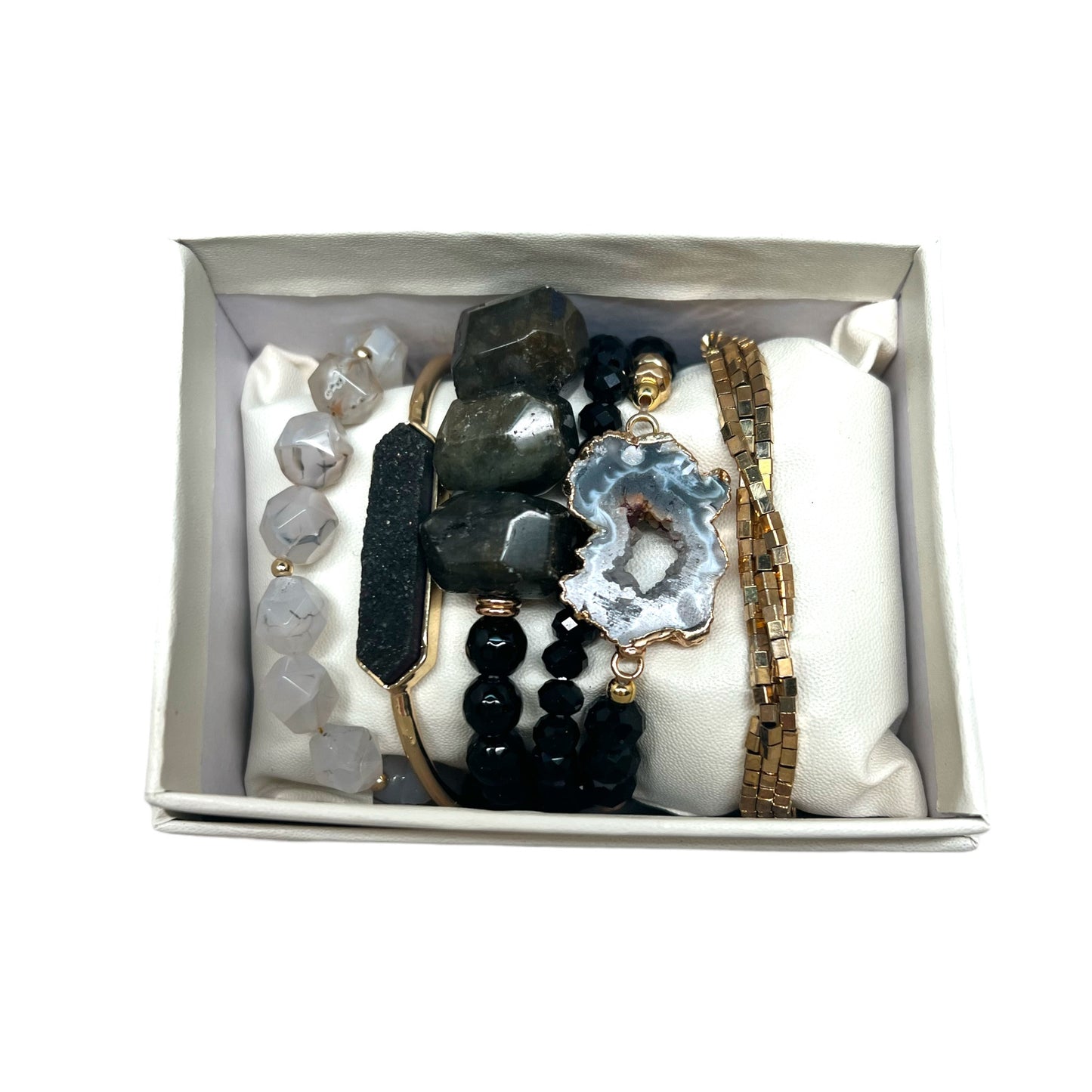 Crystal Bracelet Set Agate, Labradorite, Rutile Quartz, Black Onyx BLK-46