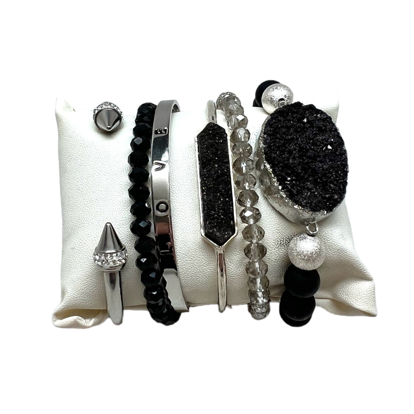 Crystal Bracelet Set Obsidian, Druzy Quartz BLK-07
