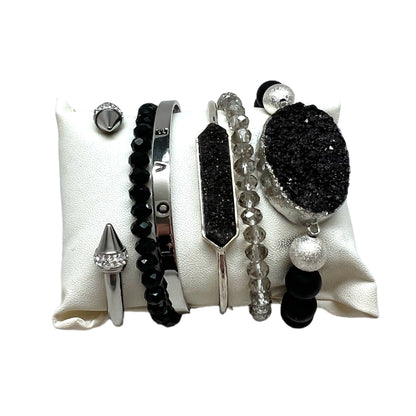 Crystal Bracelet Set Obsidian, Druzy Quartz BLK-07