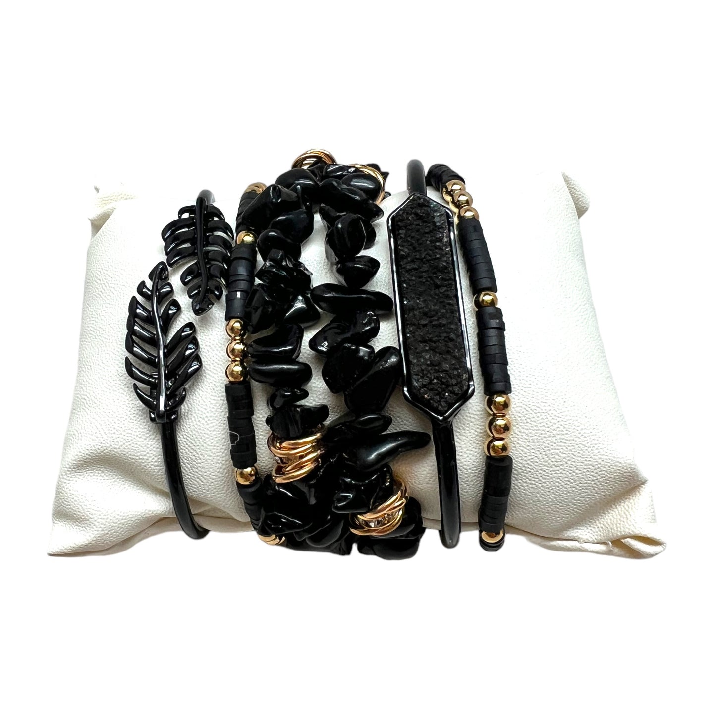 Crystal Bracelet Set Black Onyx, Druzy Quartz BLK-10