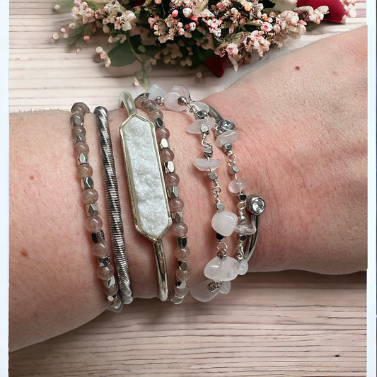The Goddess Of Flame Strawberry Rose and Druzy Quartz Crystal Bracelet Gift Set
