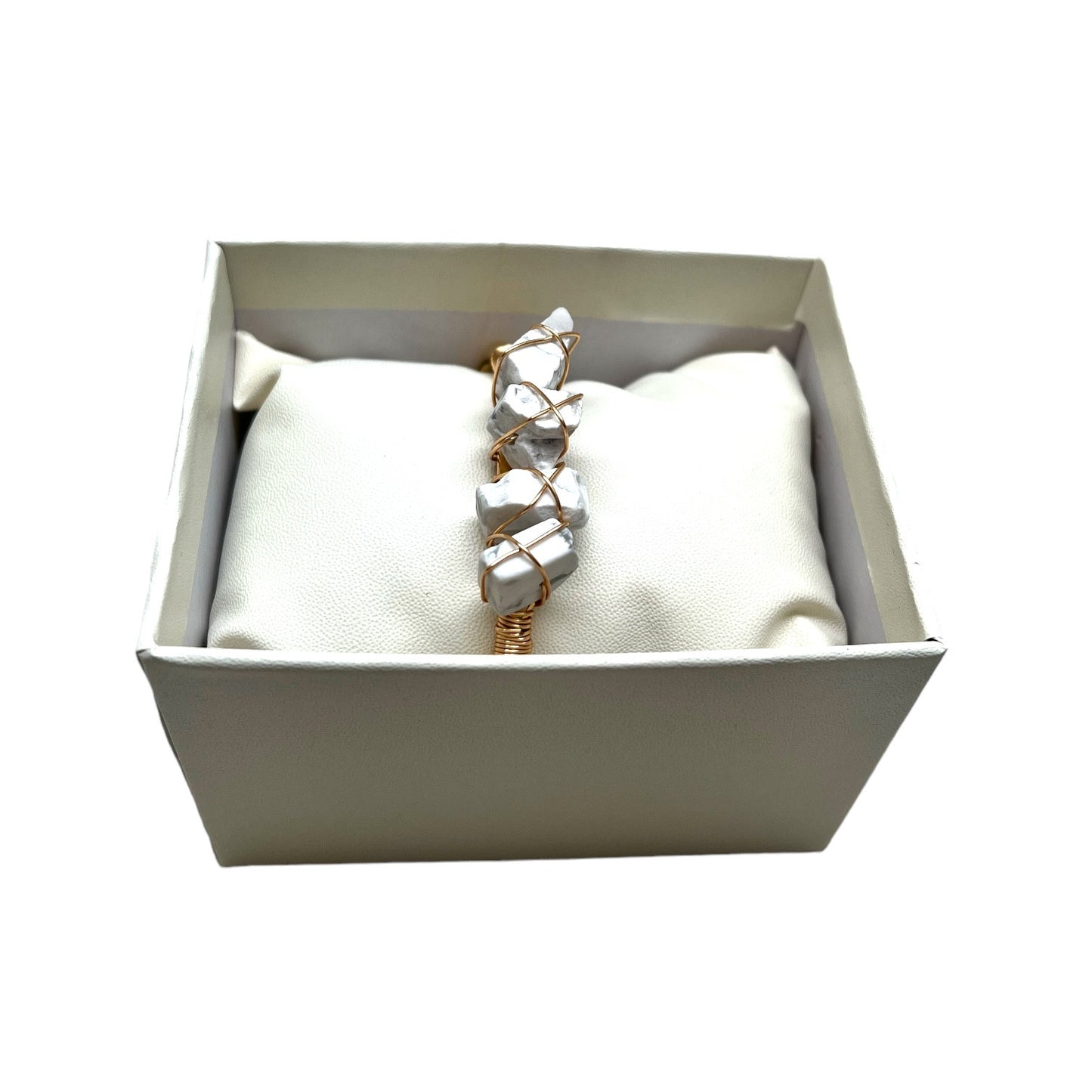The Goddess Of Flame Natural Raw Howlite Crystal Bangle Bracelet