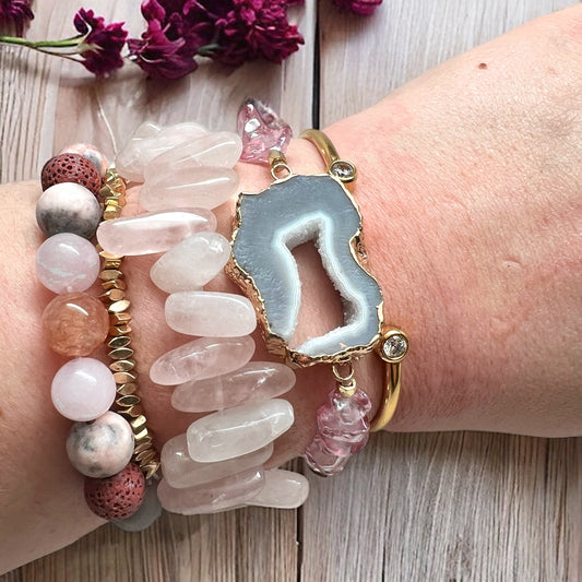 The Goddess Of Flame Pink Jasper |Agate| Rose Quartz |Crystal Bracelet Gift Set