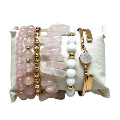 The Goddess Of Flame Rose and Druzy Quartz Crystal Bracelet Gift Set