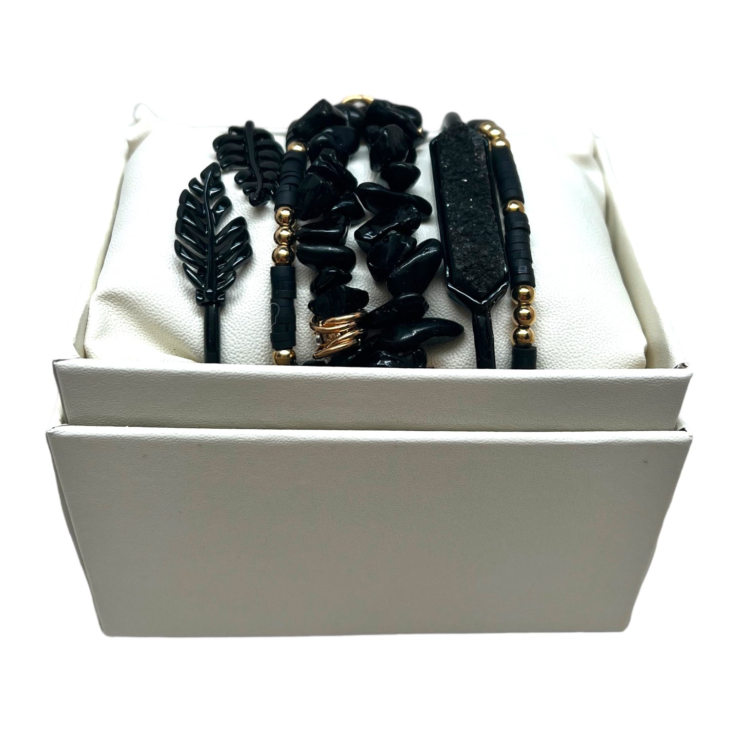 Crystal Bracelet Set Black Onyx, Druzy Quartz BLK-10