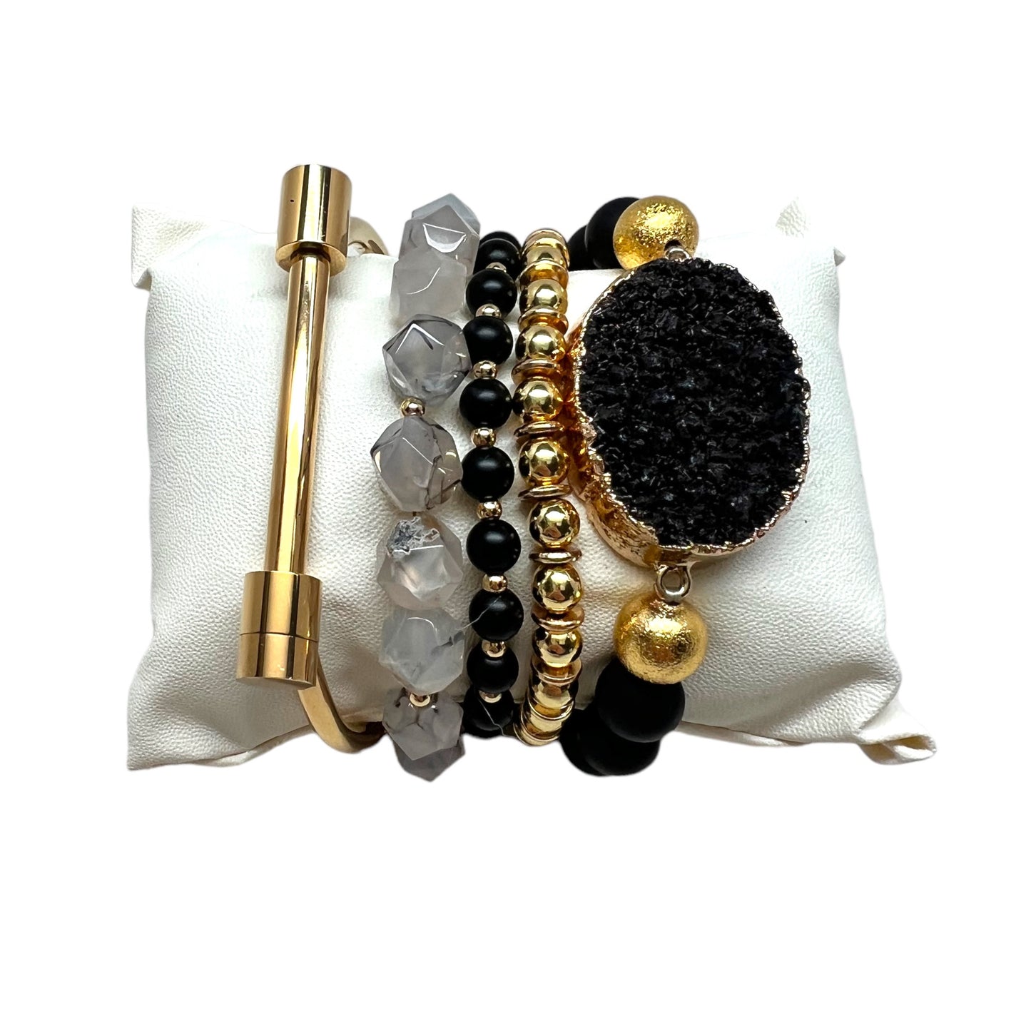 Crystal Bracelet Set Obsidian, Black Rutile Quartz and Druzy Quartz BLK-41