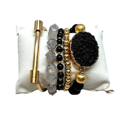 Crystal Bracelet Set Obsidian, Black Rutile Quartz and Druzy Quartz BLK-41