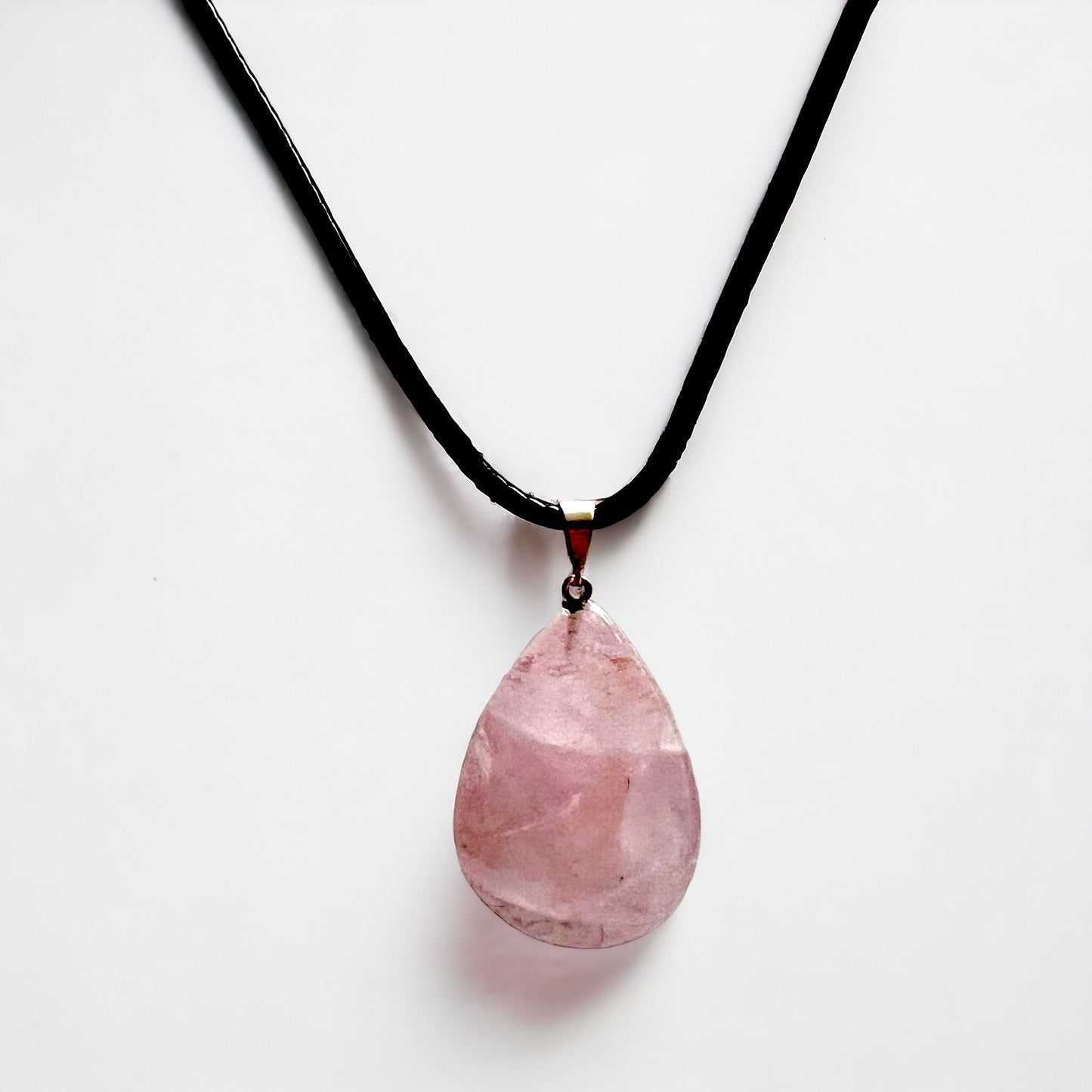Natural Brazilian Rose Quartz Teardrop Crystal Pendant Necklace
