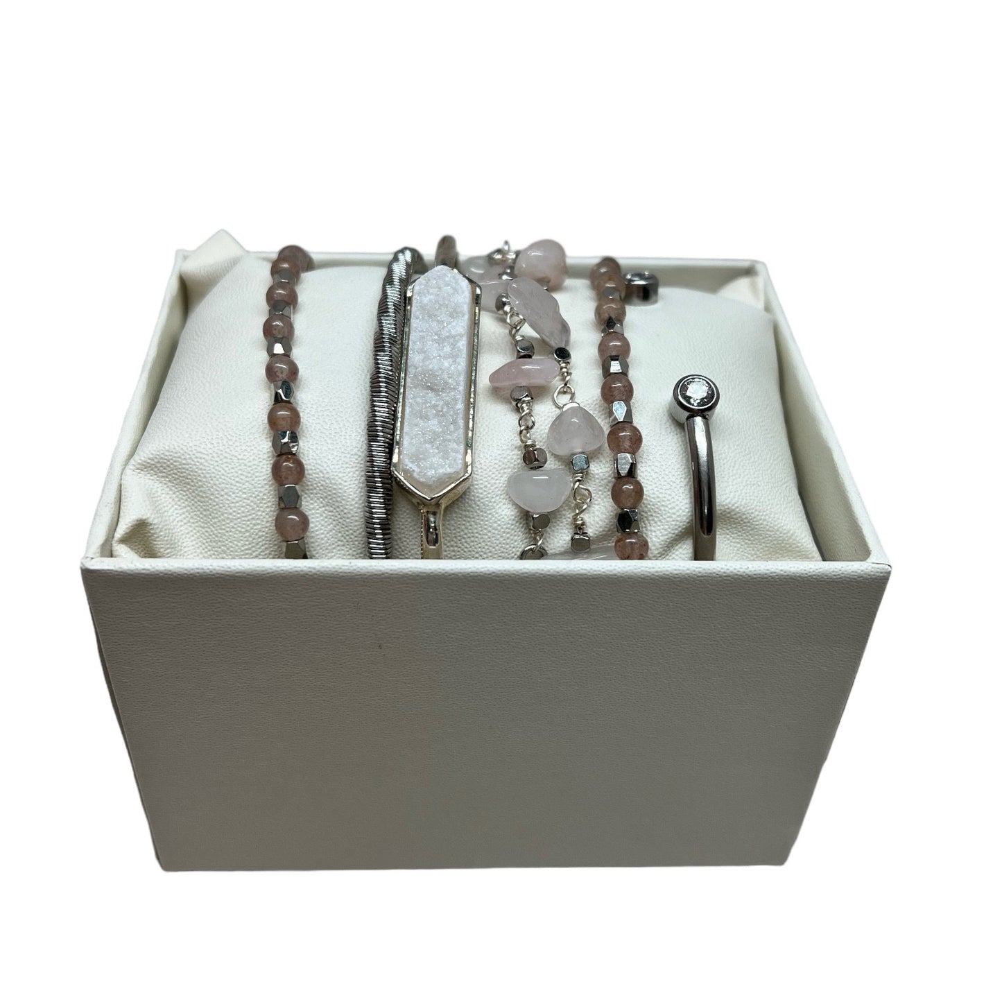 The Goddess Of Flame Strawberry Rose and Druzy Quartz Crystal Bracelet Gift Set