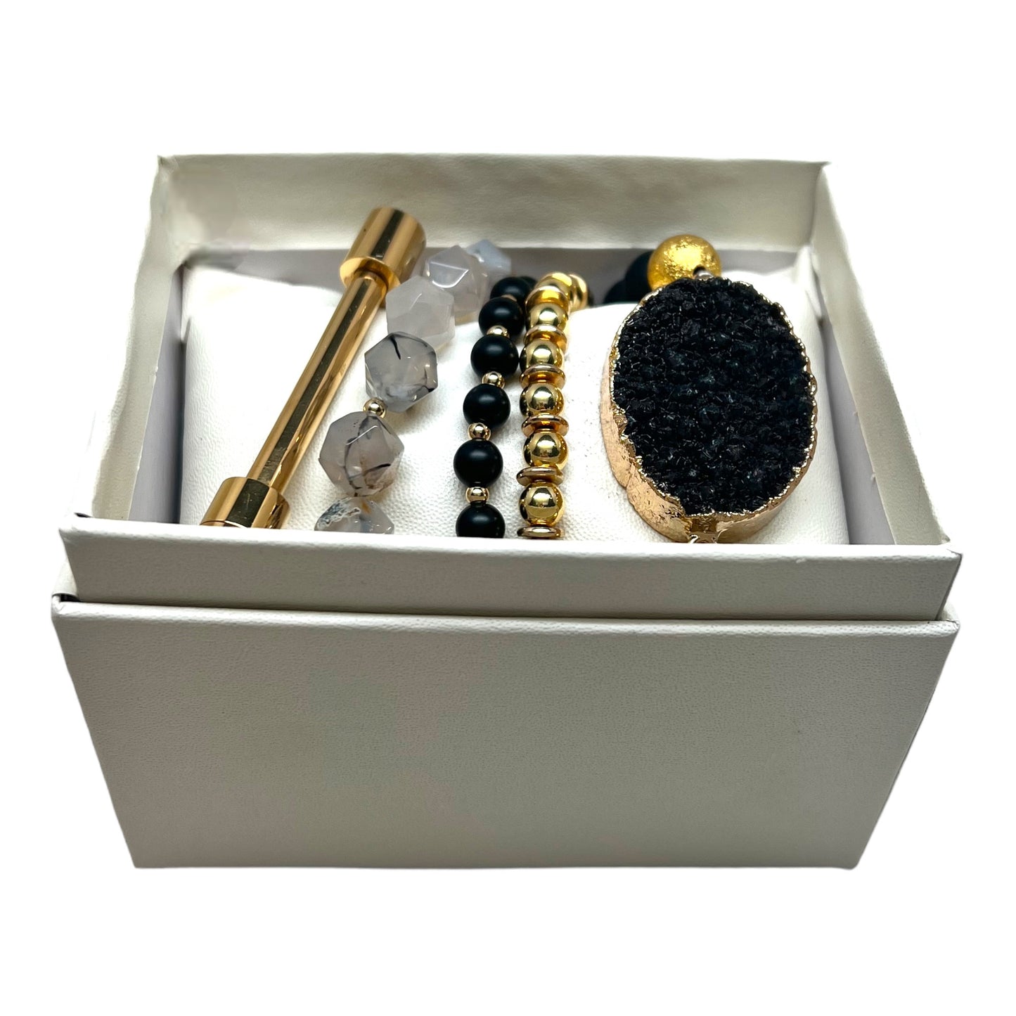 Crystal Bracelet Set Obsidian, Black Rutile Quartz and Druzy Quartz BLK-41