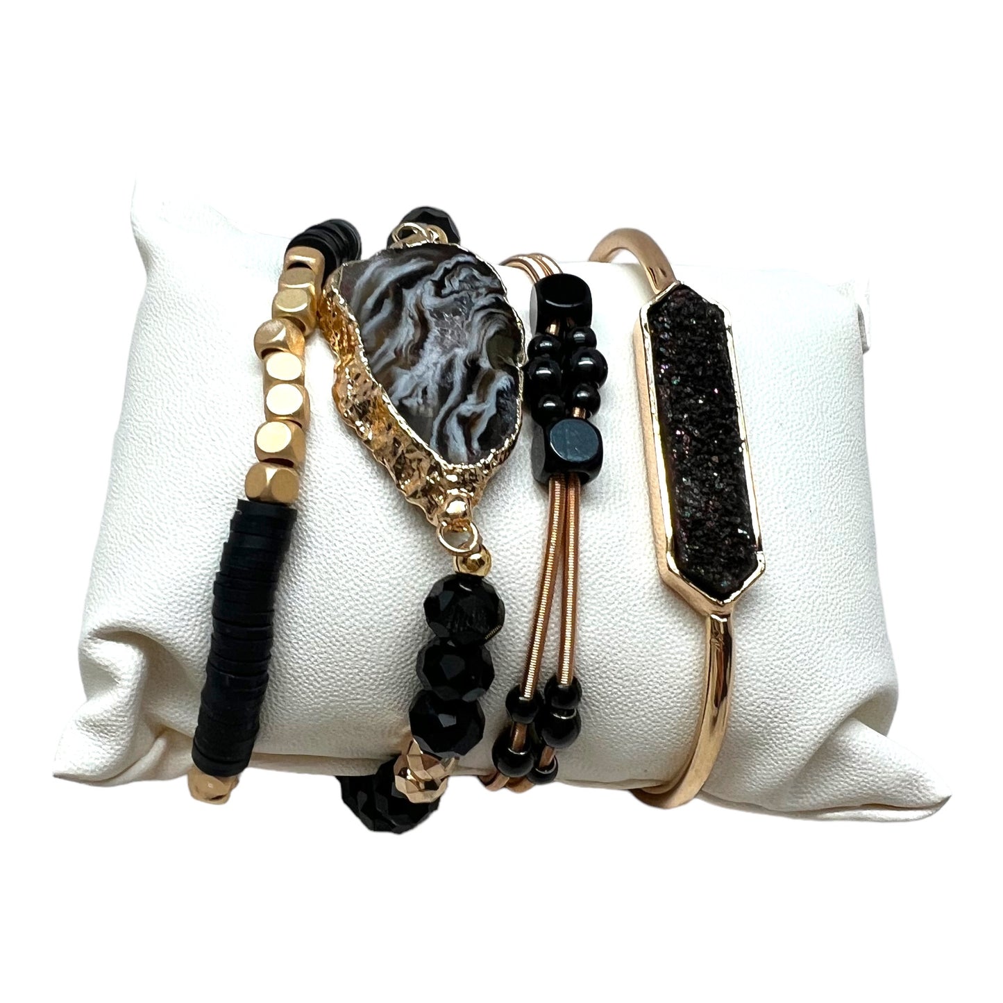 Crystal Bracelet Set Agate, Druzy Quartz BLK-01
