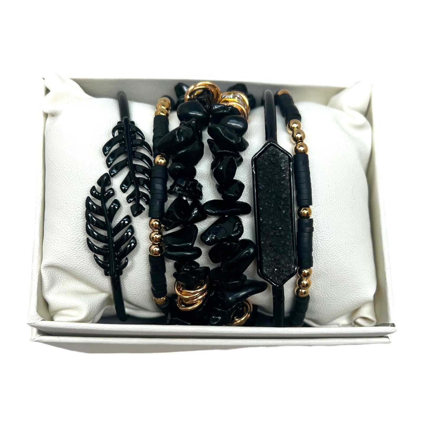 Crystal Bracelet Set Black Onyx, Druzy Quartz BLK-10
