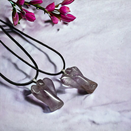 Natural Brazilian Amethyst Angel Crystal Pendant Necklace