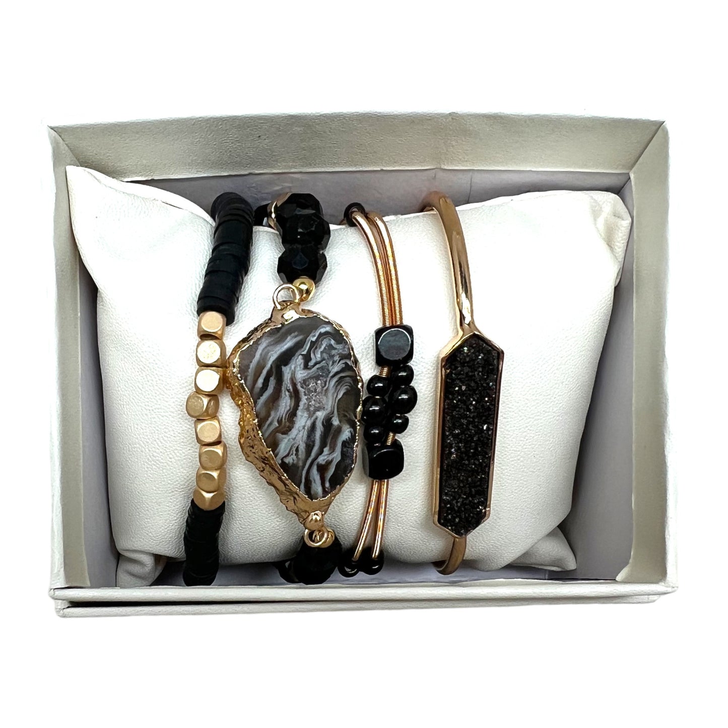 Crystal Bracelet Set Agate, Druzy Quartz BLK-01
