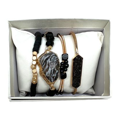 Crystal Bracelet Set Agate, Druzy Quartz BLK-01