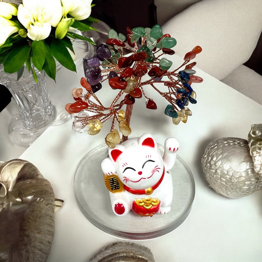 7 Chakras Crystal Tree Of Life With Lucky Cat