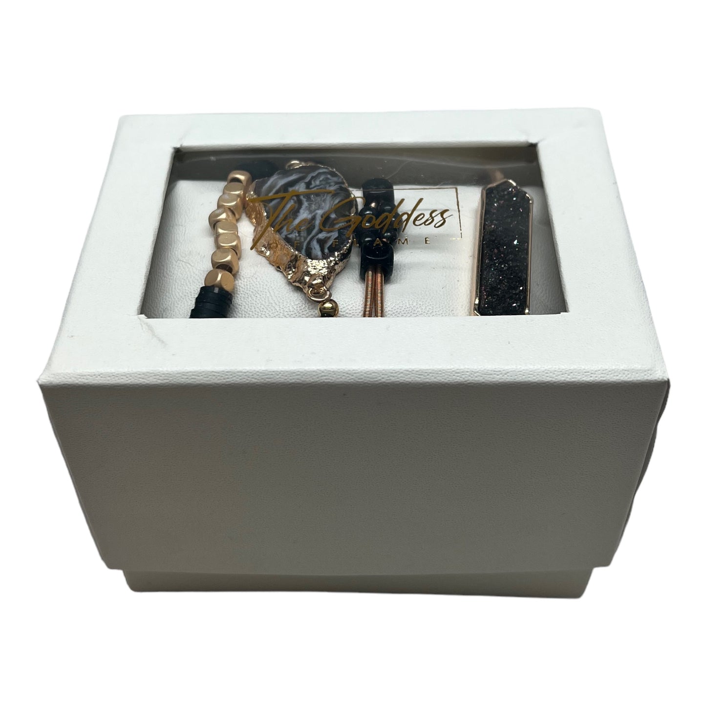 Crystal Bracelet Set Agate, Druzy Quartz BLK-01
